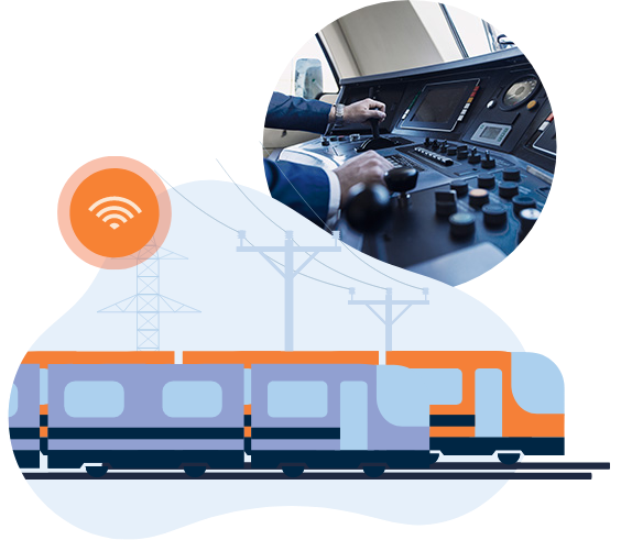 Vontas OnTrack Illustration, photo of rail with illustration of train
